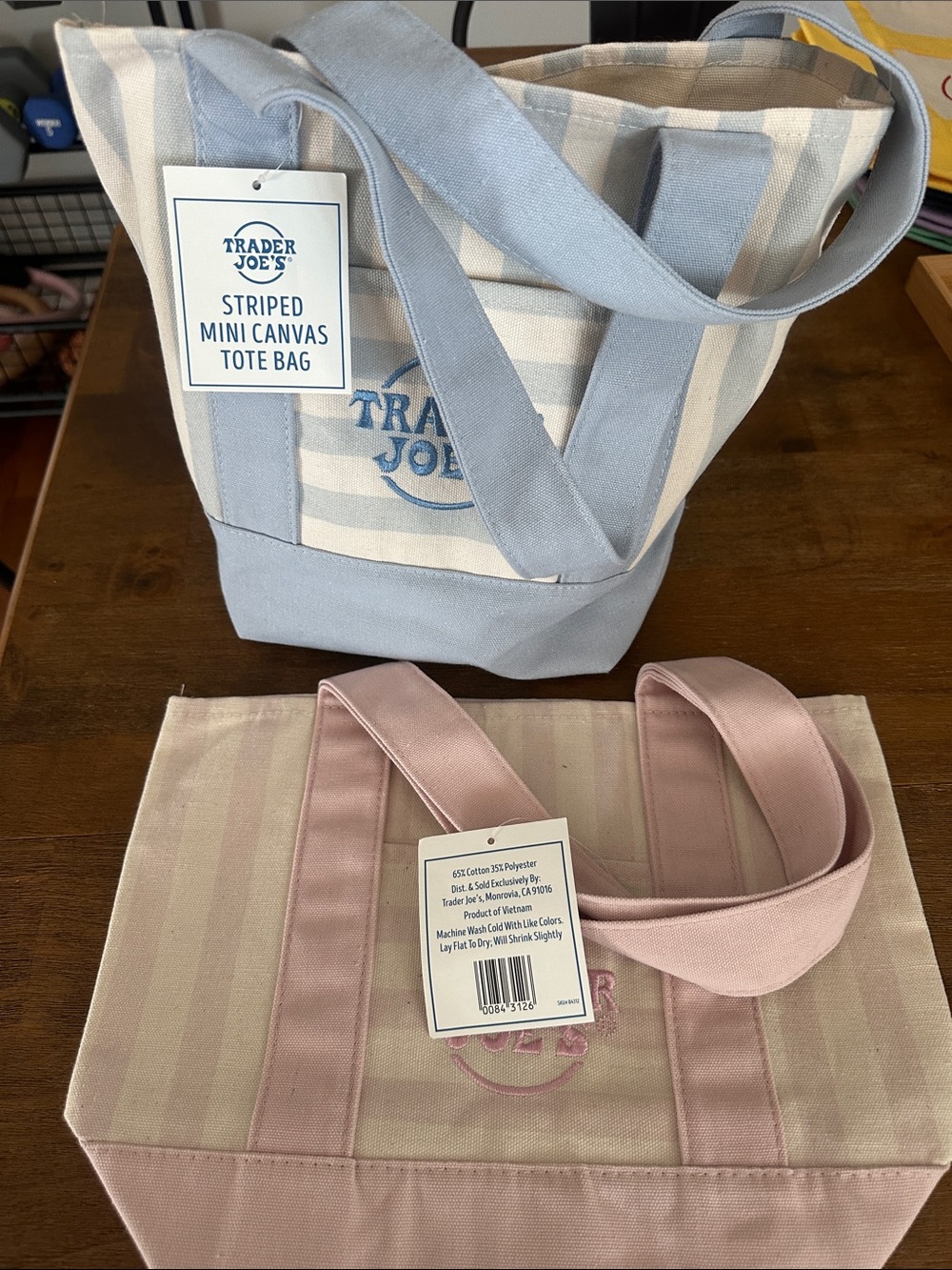 Striped Mini Canvas Tote Bag - blue and Pink